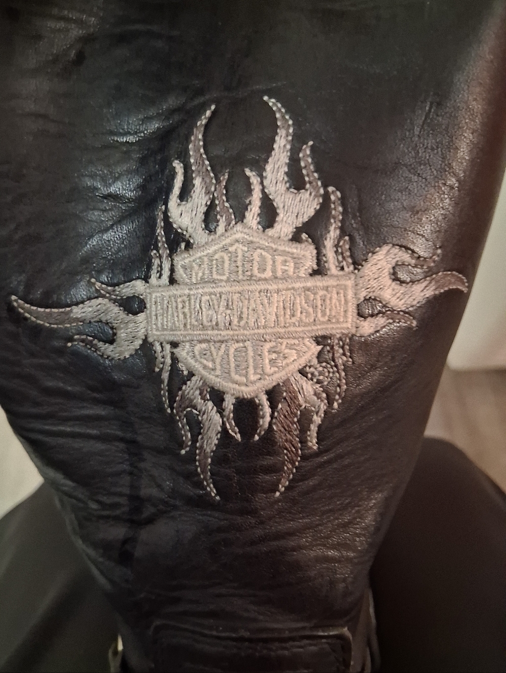 Black Leather Harness Motorcycle Boots with Embossed Star Detail - Picture 6 of 7